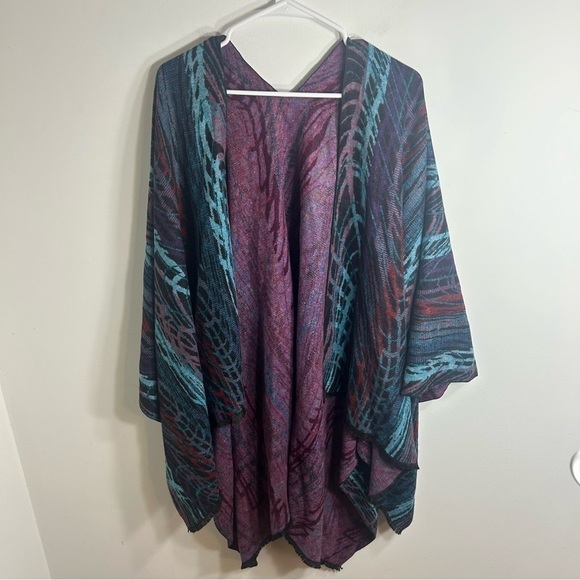Reversible Kimono Poncho Purple Blue Caftan One Size Boho - Picture 1 of 5